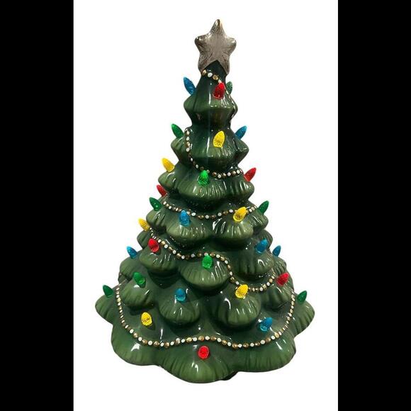 LENOX Holiday Traditions Green Porcelain Lit Christmas Tree - Picture 1 of 8